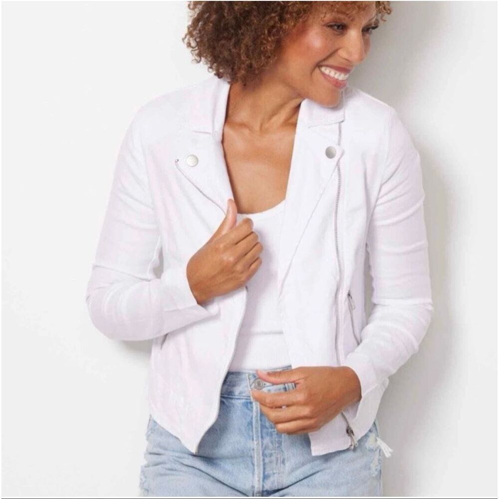 EVEREVE Jagger Moto Jacket white linen blend zip up women’s size XL